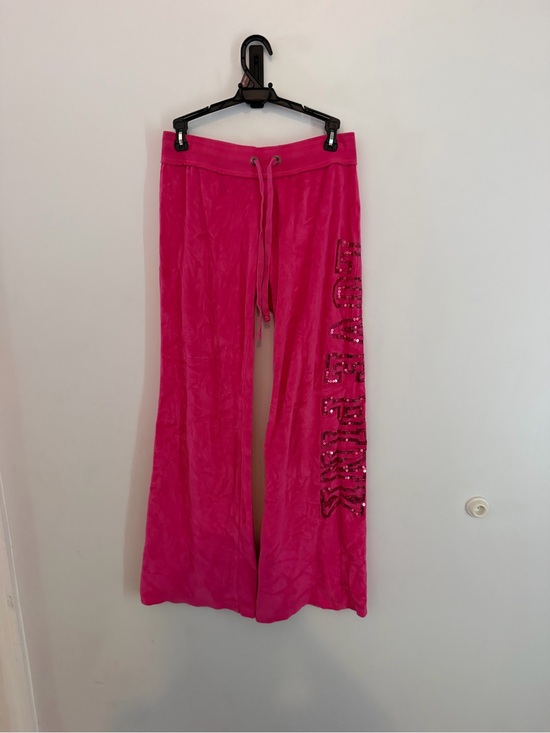 PINK Victoria's Secret Pants - Vintage Hot Pink Velour Lounge Pants with Side Sequin Script